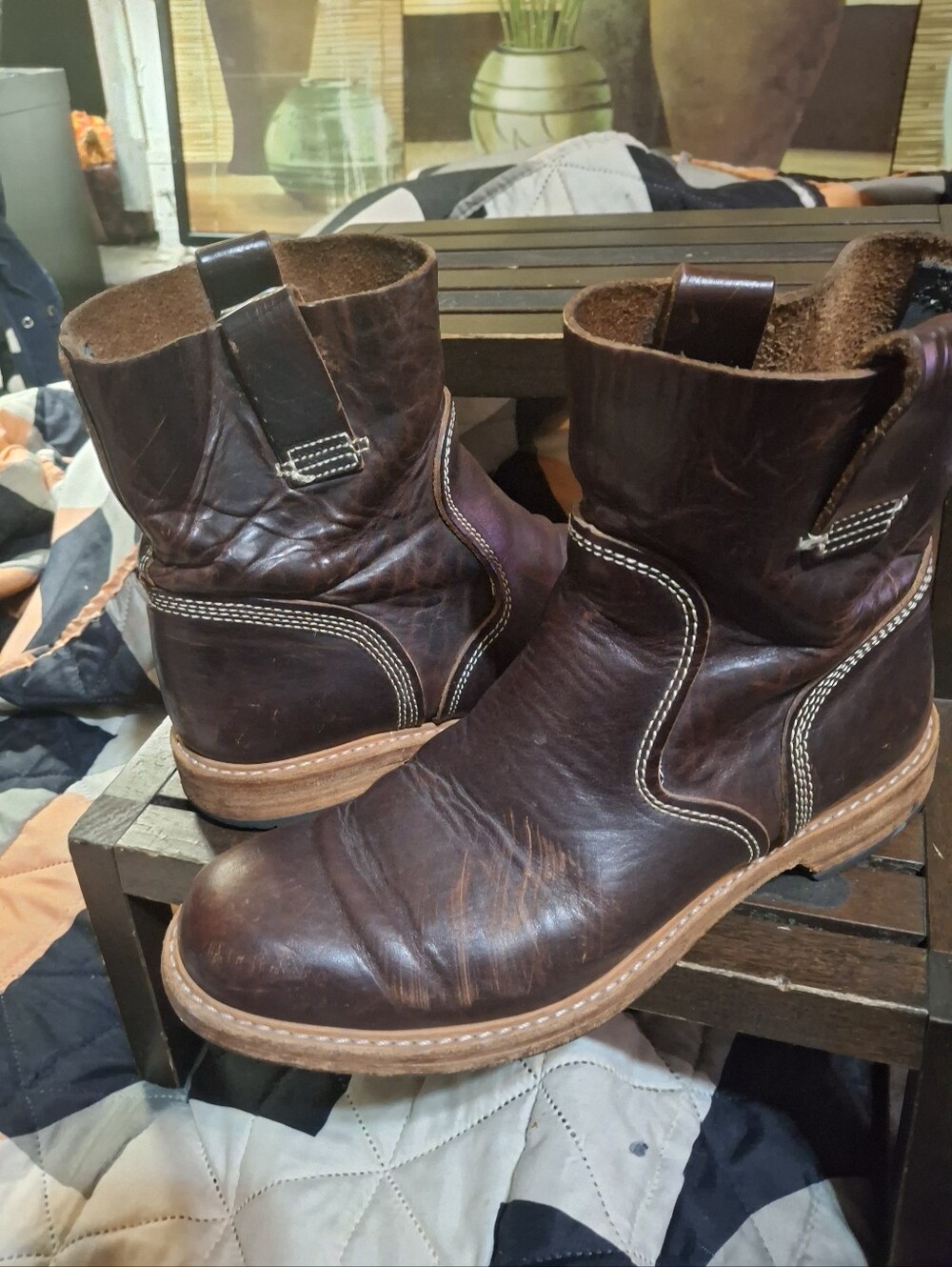 Men's Dark Brown Leather Pull-On Work Boots